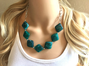 Emerald green Statement Necklace & Earrings, emerald green jewelry, Your Choice GOLD or SILVER, dark deep green bib chunky necklace forest