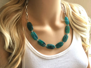 Emerald green Statement Necklace & Earrings, emerald green jewelry, Your Choice GOLD or SILVER, dark deep green bib chunky necklace forest