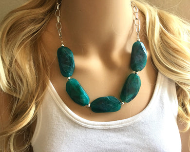 Emerald green Statement Necklace & Earrings, emerald green jewelry, Your Choice GOLD or SILVER, dark deep green bib chunky necklace forest