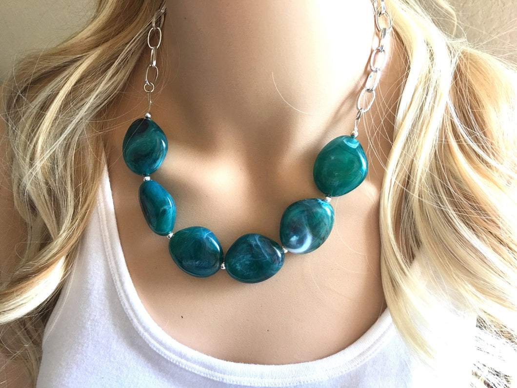 Emerald green Statement Necklace & Earrings, emerald green jewelry, Your Choice GOLD or SILVER, dark deep green bib chunky necklace forest