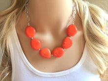 Load image into Gallery viewer, Orange Statement Necklace &amp; earring set, orange jewelry, Your Choice GOLD or SILVER, orange bib chunky necklace, bright orange round necklac