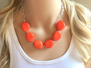 Orange Statement Necklace & earring set, orange jewelry, Your Choice GOLD or SILVER, orange bib chunky necklace, bright orange round necklac