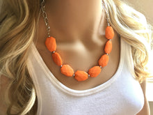 Load image into Gallery viewer, Creamsicle Orange Statement Necklace &amp; earring set, orange jewelry, Your Choice GOLD or SILVER, orange bib chunky necklace, orange necklace