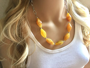 Yellow Statement Necklace & Earrings, yellow jewelry, Your Choice GOLD or SILVER, yellow bib chunky necklace, yellow oval necklace