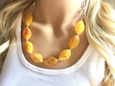 Yellow Statement Necklace & Earrings, yellow jewelry, Your Choice GOLD or SILVER, yellow bib chunky necklace, yellow oval necklace