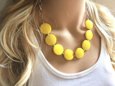 Yellow Statement Necklace & Earrings, yellow jewelry, Your Choice GOLD or SILVER, yellow bib chunky necklace, yellow oval necklace