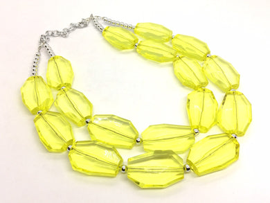 Big Bead yellow resin Necklace, Double Strand Statement Jewelry, bright yellow Chunky bib bridesmaid, yellow jewelry, yellow necklace beaded