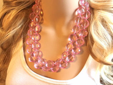 Light pink Double Strand statement necklace - Blush big beaded chunky jewelry, blush pink wedding, light pink jewelry set, pink earrings