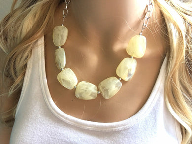 Pale Yellow Statement Necklace & Earrings, yellow jewelry, Your Choice GOLD or SILVER, yellow bib chunky necklace, yellow circle necklace