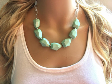 Light mint green Statement Necklace & Earrings, mint green jewelry, Your Choice GOLD or SILVER, green bib chunky necklace, green necklace