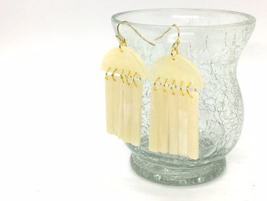 Honey Butter drop earrings, blonde shell earrings, pale yellow jewelry, dangle geometric earrings chandelier resin acrylic acetate earrings