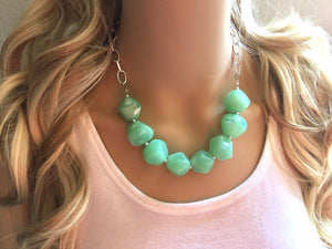 Creamy mint green Statement Necklace & Earrings, mint green jewelry, Your Choice GOLD or SILVER, green bib chunky necklace, green necklace