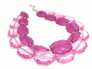 Pink on pink Necklace, Double strand pink jewelry, big beaded chunky statement necklace, pink necklace, pink jewelry, blush necklace