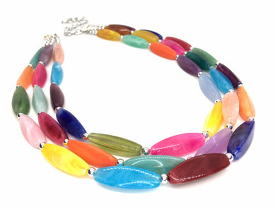 Rainbow Beaded Necklace, Colorful Jewelry, Chunky statement necklace, big beaded necklace, rainbow jewelry baby, color block necklace