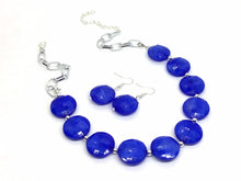 Load image into Gallery viewer, Royal Blue Statement Necklace &amp; Earring set, royal blue jewelry, Your Choice of GOLD or SILVER, blue bib chunky necklace, blue necklace