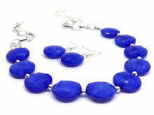 Load image into Gallery viewer, Royal Blue Statement Necklace &amp; Earring set, royal blue jewelry, Your Choice of GOLD or SILVER, blue bib chunky necklace, blue necklace