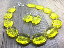 Load image into Gallery viewer, Single Strand sunshine Yellow Big Beaded Statement Necklace, bright yellow necklace, yellow jewelry set, yellow earrings