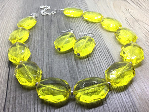 Single Strand sunshine Yellow Big Beaded Statement Necklace, bright yellow necklace, yellow jewelry set, yellow earrings