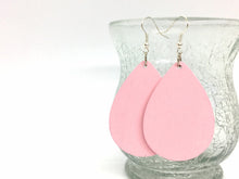 Load image into Gallery viewer, Teardrop wood earrings, painted wood earrings, wood jewelry, pink earrings, geometric blush pink earrings, statement earrings