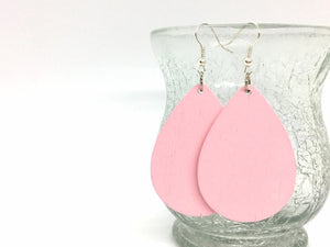 Teardrop wood earrings, painted wood earrings, wood jewelry, pink earrings, geometric blush pink earrings, statement earrings