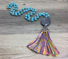 Load image into Gallery viewer, Rainbow Chunky Long Statement Tassel Necklace, turquoise necklace, tassel necklace, long tassel jewelry, beaded tassel necklace colorful