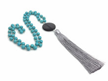 Load image into Gallery viewer, Gray Chunky Long Statement Tassel Necklace, turquoise necklace, tassel necklace, long tassel jewelry, beaded tassel necklace colorful