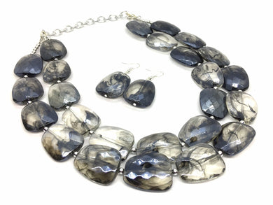 Black & Resin Big Bead Necklace, multi Strand Statement Jewelry, black Chunky bib, bridesmaid jewelry, beaded bracelet earrings