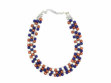 Load image into Gallery viewer, Orange and Blue Pearl three strand Necklace, Gameday virginia detroit chicago denver Football Baseball Florida Illinois pearl Jewelry