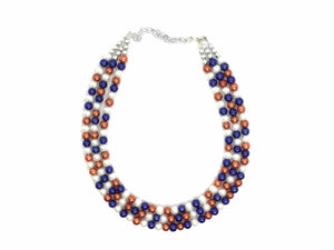 Orange and Blue Pearl three strand Necklace, Gameday virginia detroit chicago denver Football Baseball Florida Illinois pearl Jewelry