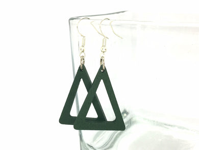 Wood Painted Geometric Earrings, Green Earrings, Mod Boho Earrings, boho jewelry, wood drop earrings, forest triangle jewelry earrings