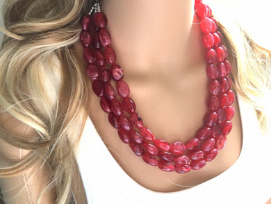 Fiesta Red Chunky Statement Necklace, red beaded necklace, bubble jewelry, multi color jewelry, 3 strand necklace, big beaded jewelry