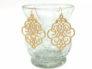 Filigree Earrings, gold drop Earrings, Metal Filigree Earrings, filigree jewelry, matte gold jewelry cutout lace earrings, metal geometric