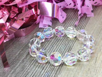 Aurora borealis stretch rainbow bracelets, beaded silver jewelry, clear glass stretchy bracelet, rainbow friendship arm stacking glass