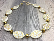 Load image into Gallery viewer, Single Strand Cream &amp; Gold Statement Necklace, Bib necklace, everyday necklace, beaded necklace, bridesmaid necklace, translucent necklace