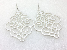 Load image into Gallery viewer, Filigree Earrings, matte silver drop Earrings, Metal Filigree Earrings, filigree jewelry, silver jewelry cutout lace earrings silver pendant