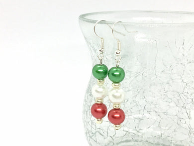 Christmas Drop Earrings, Christmas Tree, Small Holiday Earrings, Holiday Gifts for Her or Christmas Party, red green white earrings