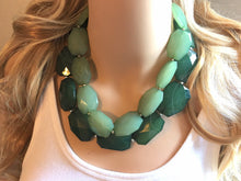 Load image into Gallery viewer, Dark Green Statement Necklace, Chunky Beaded Necklace, Christmas Jewelry, green Necklace, christmas beaded necklace earrings