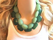 Load image into Gallery viewer, Dark Green Statement Necklace, Chunky Beaded Necklace, Christmas Jewelry, green Necklace, christmas beaded necklace earrings