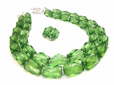 Dark Green Double Strand Big Beaded Statement Necklace, christmas necklace Jewelry, green beaded necklace, bridesmaid necklace