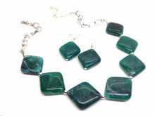 Load image into Gallery viewer, Emerald green Statement Necklace &amp; Earrings, emerald green jewelry, Your Choice GOLD or SILVER, dark deep green bib chunky necklace forest