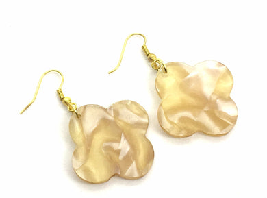 Champagne Clover Marble Earrings, tan drop Earrings, acrylic Filigree Earrings, resin lucite acetate acrylic boho cream jewelry shamrock