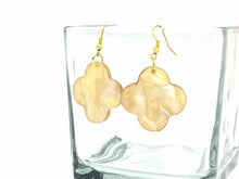 Load image into Gallery viewer, Champagne Clover Marble Earrings, tan drop Earrings, acrylic Filigree Earrings, resin lucite acetate acrylic boho cream jewelry shamrock