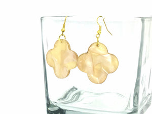 Champagne Clover Marble Earrings, tan drop Earrings, acrylic Filigree Earrings, resin lucite acetate acrylic boho cream jewelry shamrock