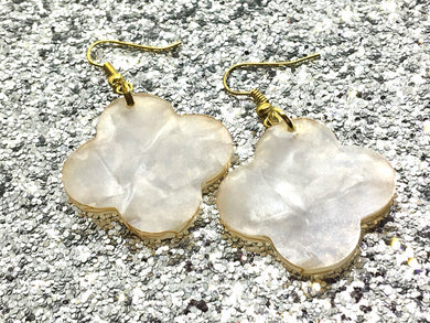 White Clover Marble Earrings, white drop Earrings, acrylic Filigree Earrings, resin lucite acetate acrylic boho white jewelry shamrock