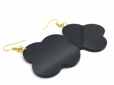 Black Clover Earrings, Black drop Earrings, acrylic Filigree Earrings, resin lucite acetate acrylic boho black jewelry shamrock