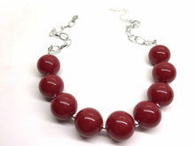 Load image into Gallery viewer, Maroon Cranberry Statement Necklace &amp; Earrings, red jewelry, Your Choice GOLD or SILVER, red bib chunky necklace, scarlett red necklace