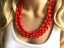 Load image into Gallery viewer, Red Statement jewelry set, Chunky Beaded Necklace, red Jewelry, red Necklace, red beaded necklace, red earrings, Valentines Day