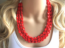 Load image into Gallery viewer, Red Statement jewelry set, Chunky Beaded Necklace, red Jewelry, red Necklace, red beaded necklace, red earrings, Valentines Day