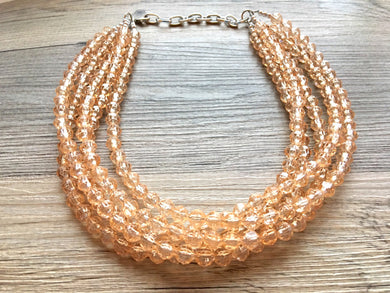 Champagne crystal Necklace, multi strand jewelry, big beaded chunky statement necklace, caramel necklace, bridesmaid necklace, bib necklace