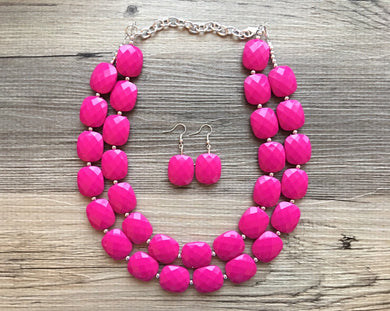 Pink Statement Necklace, Chunky Beaded Necklace, pink Jewelry, Fall Jewelry, Fall Necklace, Hot pink Necklace, magenta beaded necklace